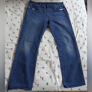 Men's Levi's 501 Medium Wash Blue Straight Leg Denim Jeans, Button Fly, 36x32